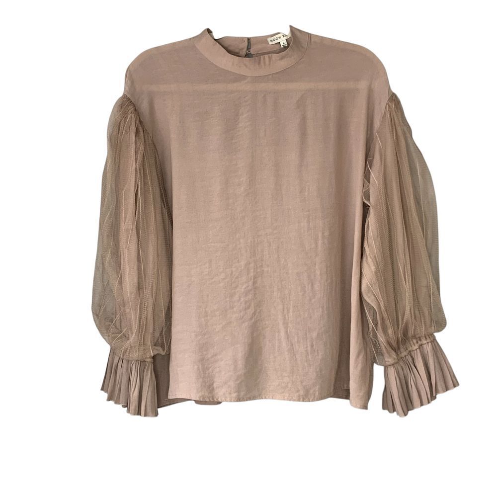 Moon River Blouse Top Bishop Sleeve Pleated Cuff Mock Neck Women's L